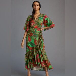 Farm Rio x Anthropologie Flutter-Sleeve Wrap Maxi Dress